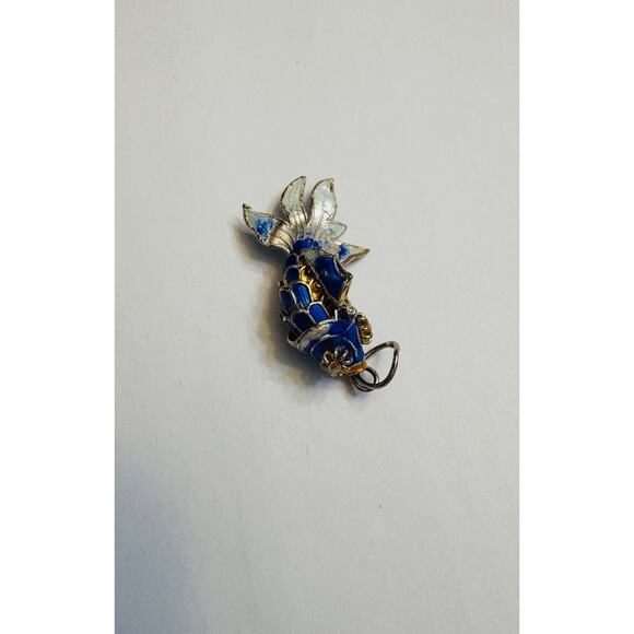 Vintage Blue Enamel Koi Fish Pendant Articulated Gilded - Picture 10 of 12